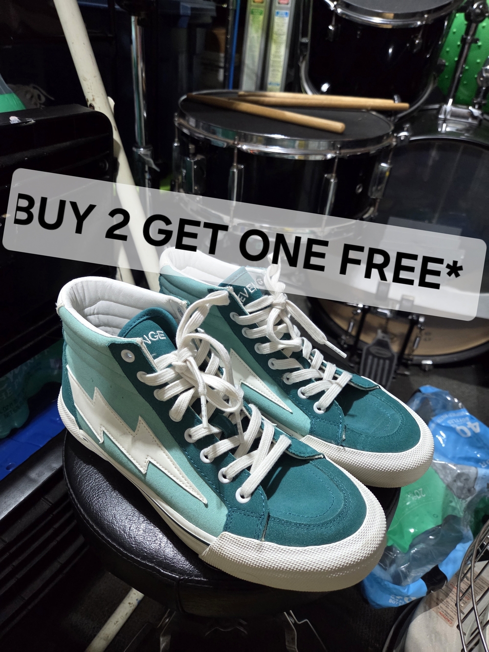 Revenge X Storm Teal High-Top Sneakers with White Lightning Accent Size 8m/9.5w
